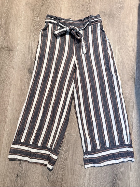 Banana Republic Pants - Banana Republic Linen Striped Wide-Leg Tie-Waist Pants - White, Navy & Brown